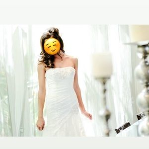 Strapless ivory lace wedding dress